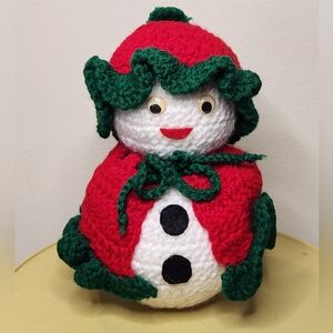 Adorable Styrofoam Snow Woman With Crochet Body and Cape Christmas Winter Decor